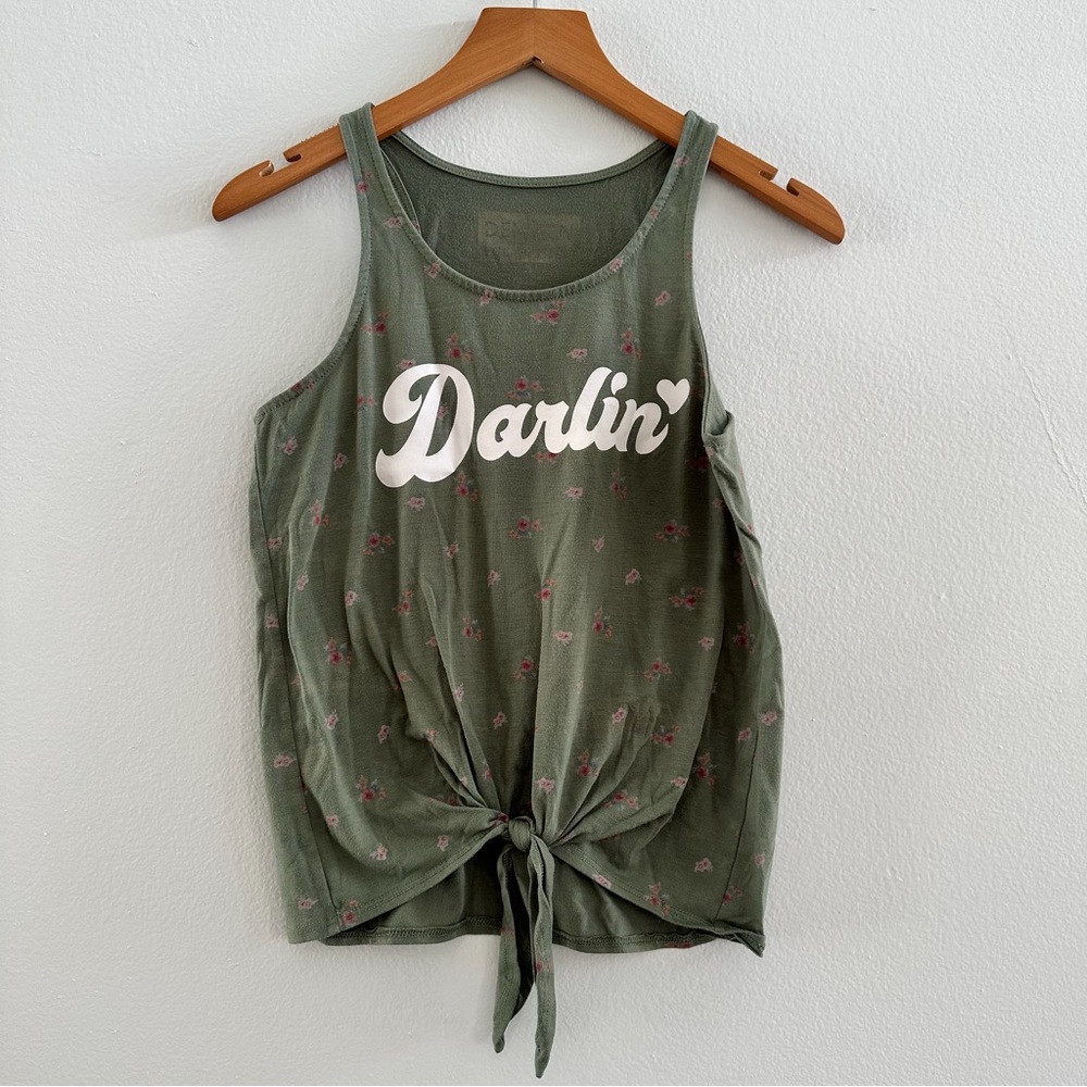 Denizen Levi’s Floral Tie Front Tank “Darling” Green Pink Size S
